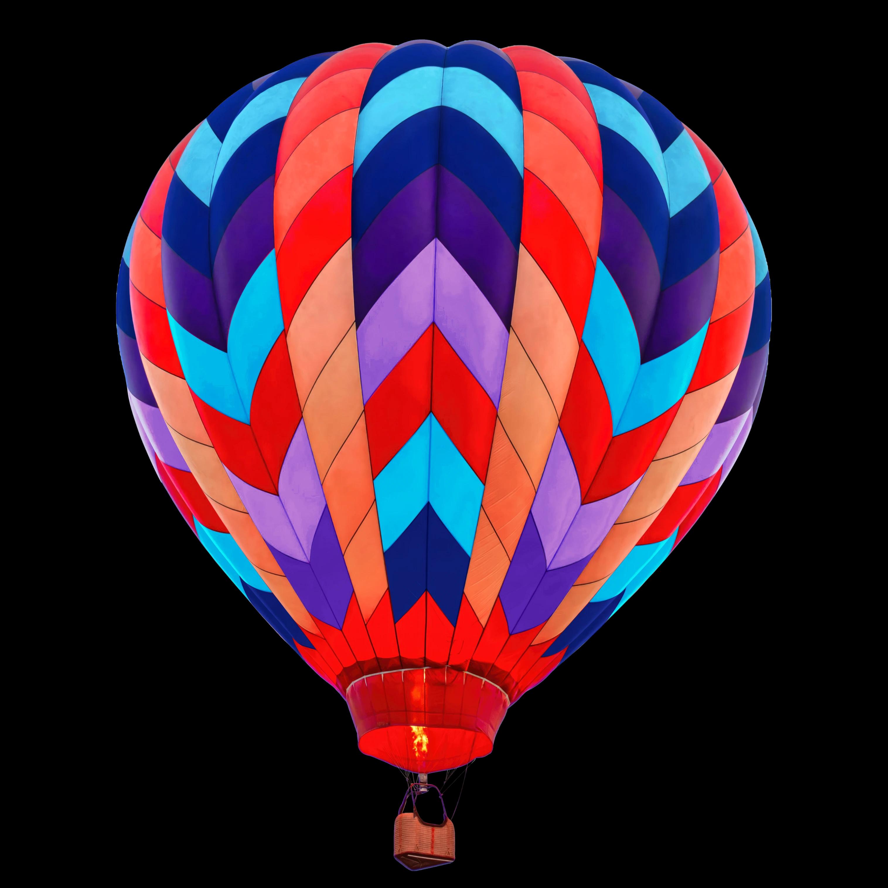 Colorful hot air balloon with chevron pattern in red, blue and purple